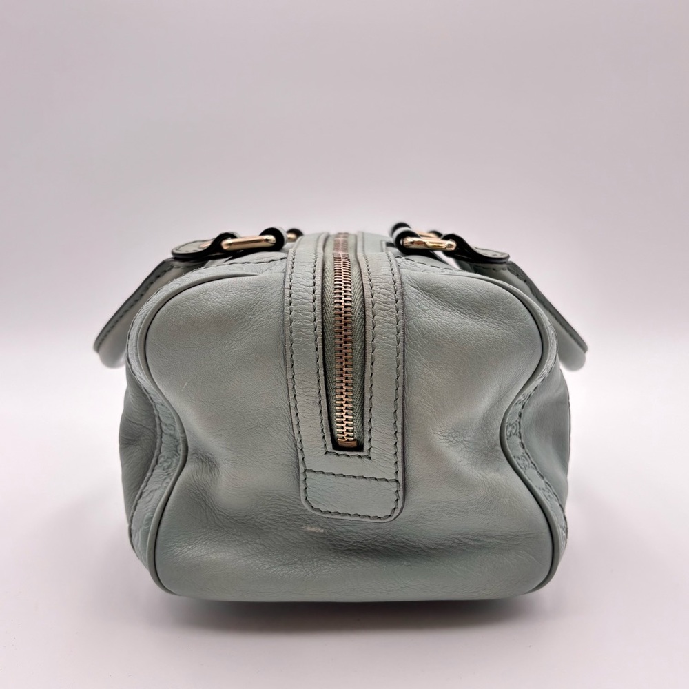Gucci GG Embossed Leather Boston Bag Sage Green Gold Hardware - Picture 3 of 9